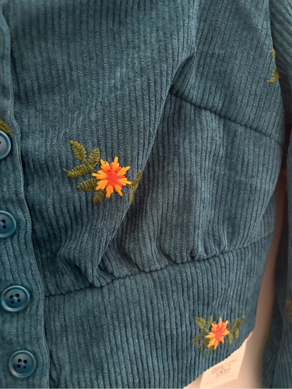 NWT CIDER Blue Corduroy Floral Embroidered Crop Top Size S - Picture 6 of 7